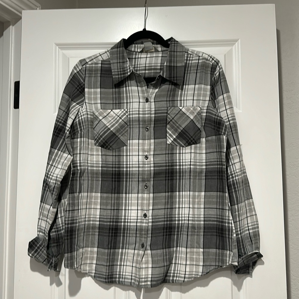 NWT women black and gray button down shirt